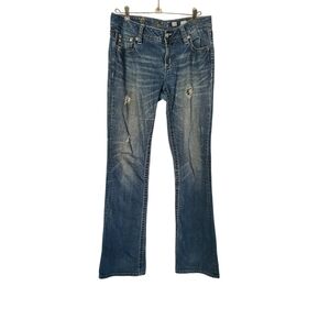 Miss Me Signature Bootcut Jeans Distressed Fleur De Lis Embellished Size 29